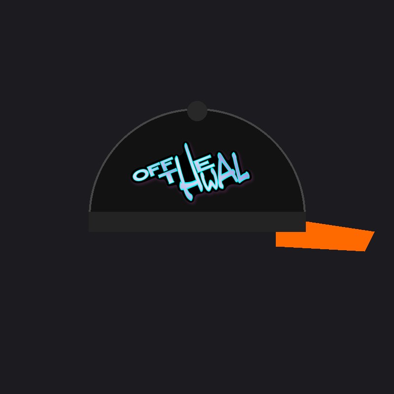 Black snapback cap with an orange brim and the Off-the-Hwal logo, merch mockup