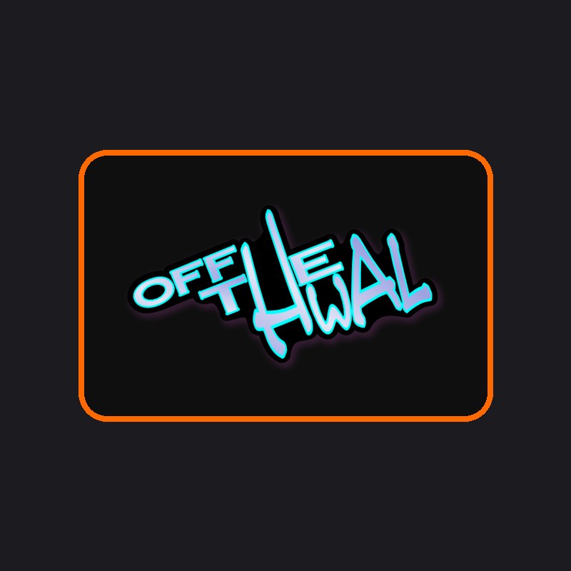 Black mouse pad with an orange border and the Off-the-Hwal logo, merch mockup